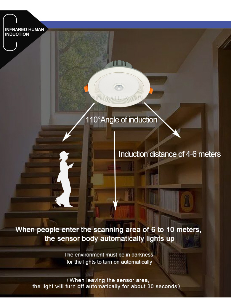 AC110V 220V Round Recessed Ceiling LED Downlight PIR Motion Sensor Spotlight Ceiling For Bathroom Kitchen Indoor Light