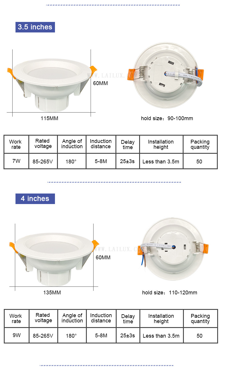 AC110V 220V 5W 7W 9W Downlight With smart microwave Radar motion Sensor Down Light for Bathroom Stairs Recessed Ceiling Lamp