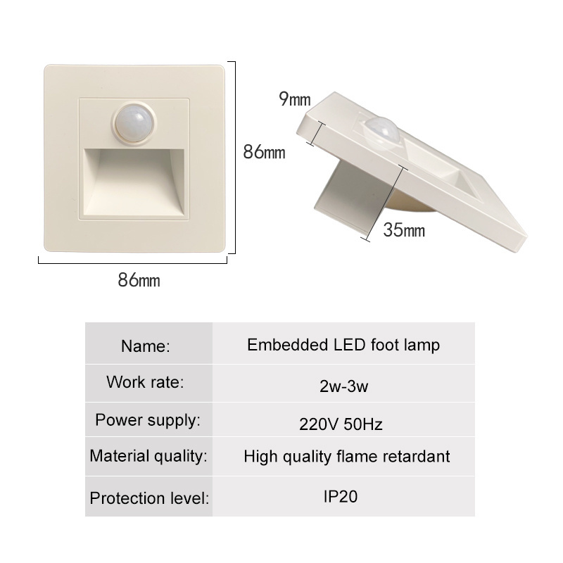 Square auto ON OFF human body motion Sensor Recessed Indoor Staircase lighting Corner LED Wall lights Stairs Step Hallway lamp