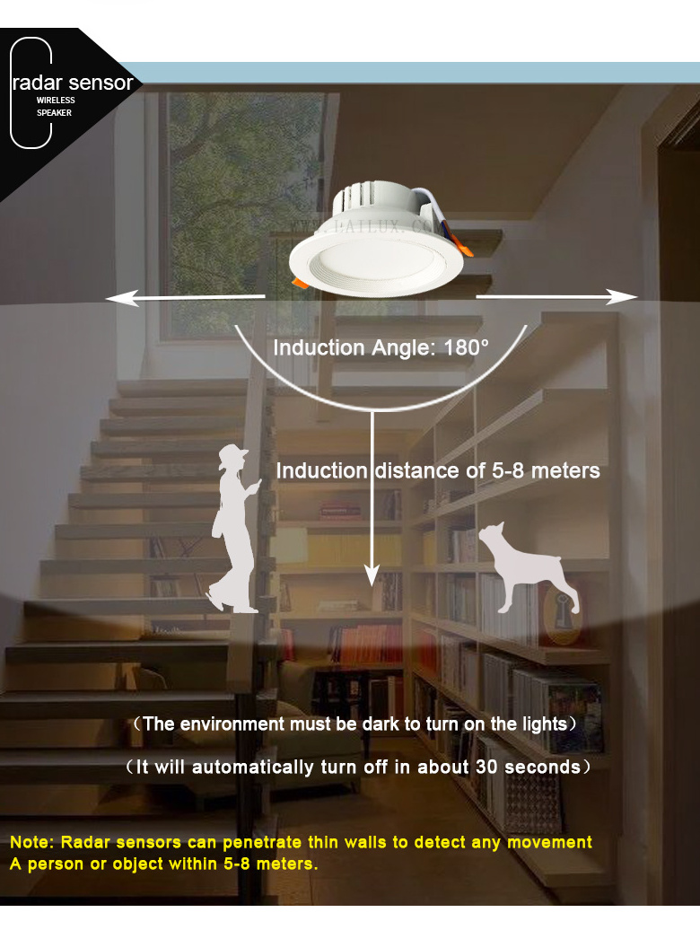 AC110V 220V 5W 7W 9W Downlight With smart microwave Radar motion Sensor Down Light for Bathroom Stairs Recessed Ceiling Lamp