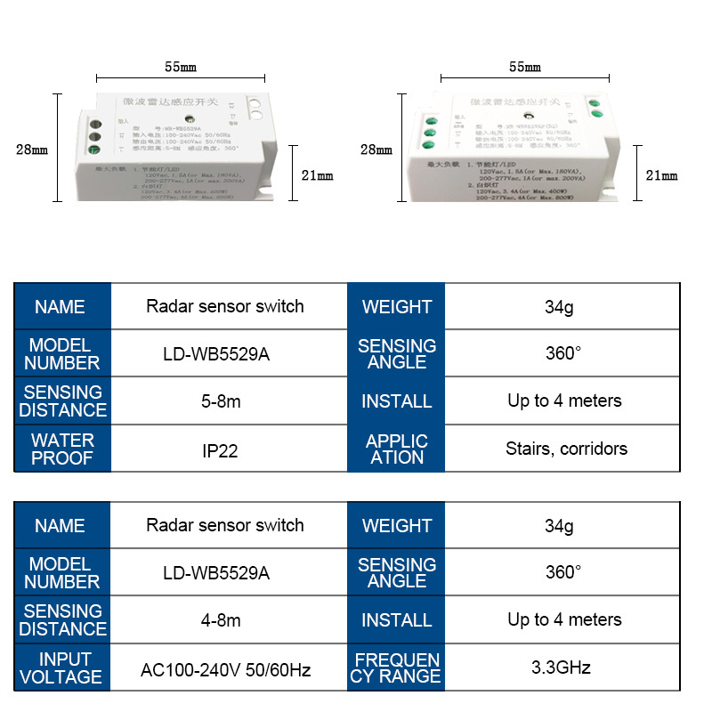 AC110V 220V High Sensitive microwave Detector For Led Light 360 degree microwave radar motion sensor switch