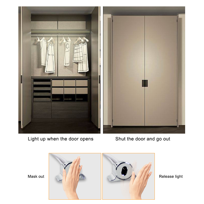 AC220V Mini detachable LED Closet Kitchen Cabinet Lighting double Door Sensor Automatic IR Motion Sensor Light Switch