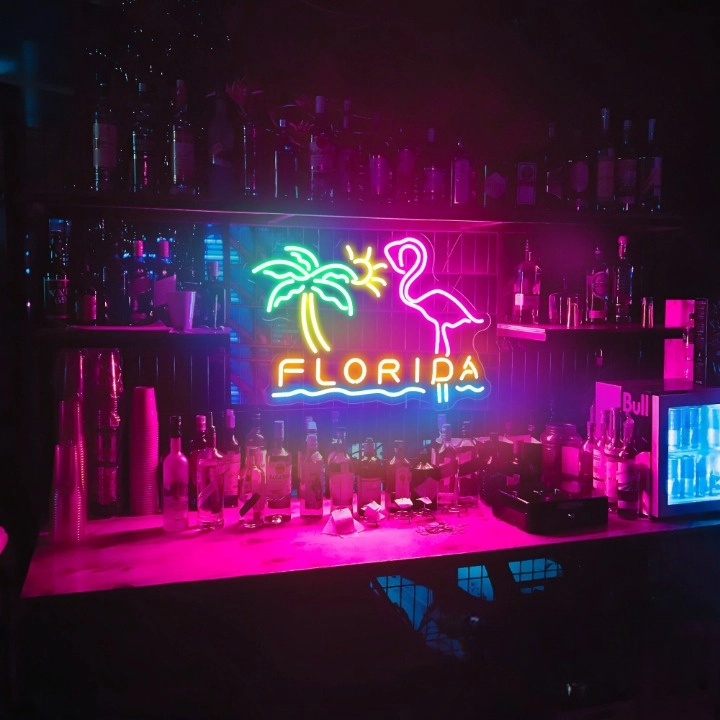 Florida Neon Sign Custom Bar Palm Tree Flamingo Sunset LED Neon Light Home Wall Decor Club Pub Beer Shop Restaurant Decoration