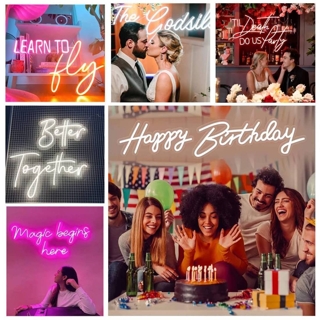 Custom Happy Birthday Neon Light Personalized Light Led Name Sign Birthday Party Backdrop Home Wall Decor