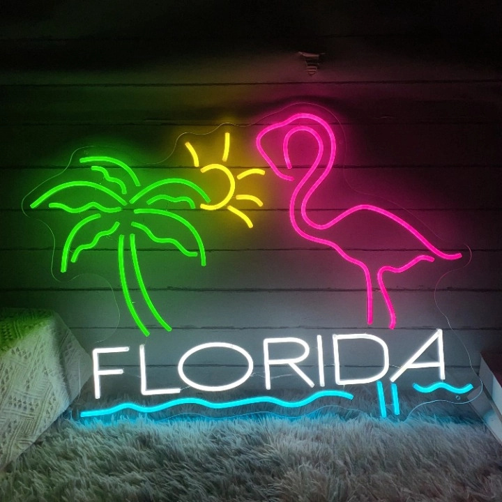 Florida Neon Sign Custom Bar Palm Tree Flamingo Sunset LED Neon Light Home Wall Decor Club Pub Beer Shop Restaurant Decoration