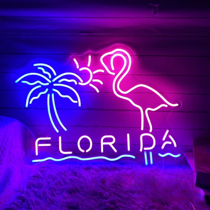 Florida Neon Sign Custom Bar Palm Tree Flamingo Sunset LED Neon Light Home Wall Decor Club Pub Beer Shop Restaurant Decoration