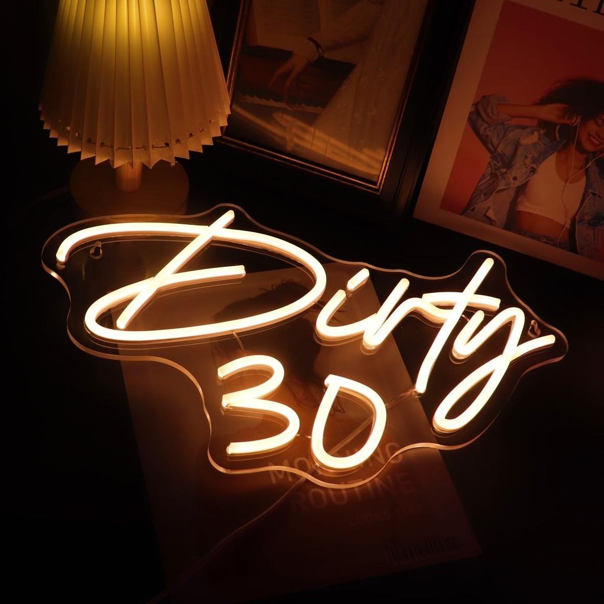 Dirty 30 Neon Sign Letters USB Powered with Dimmer Switch Neon Lights for Girls Room Home Art Wall Decor 30th Birthday Party