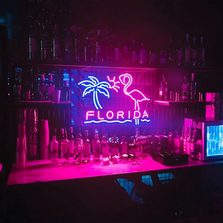 Florida Neon Sign Custom Bar Palm Tree Flamingo Sunset LED Neon Light Home Wall Decor Club Pub Beer Shop Restaurant Decoration