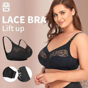 BCDEF Cup Corset Multi breasted Soft Lace Panel Wireless Sexy Lace Push Up Large Size Bra For Fat Ladies