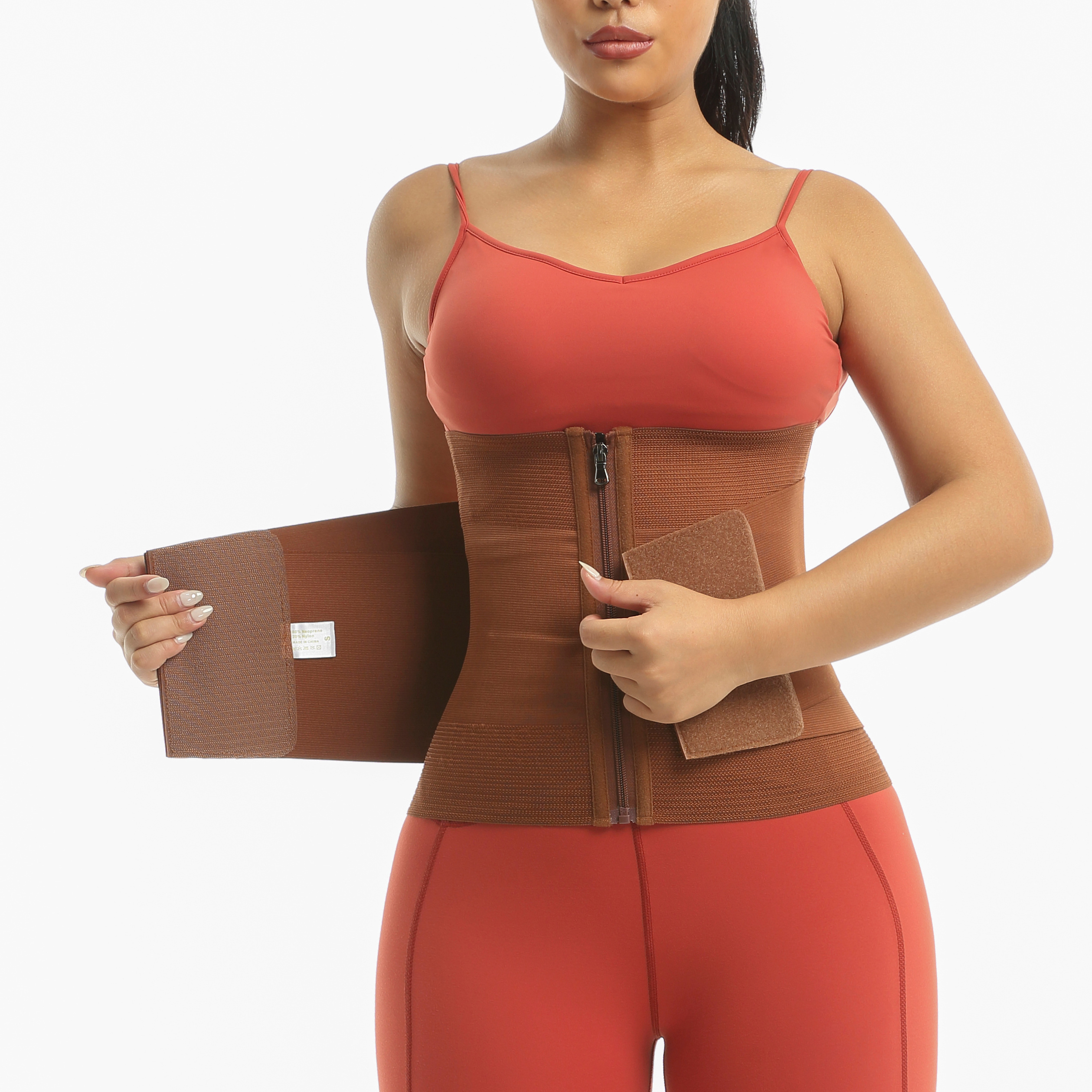 Private Label Brown Waist Trainer for Women Workout Shaper Compression Waist Cincher Trimmer Tummy Slimming Belt for Weight Loss