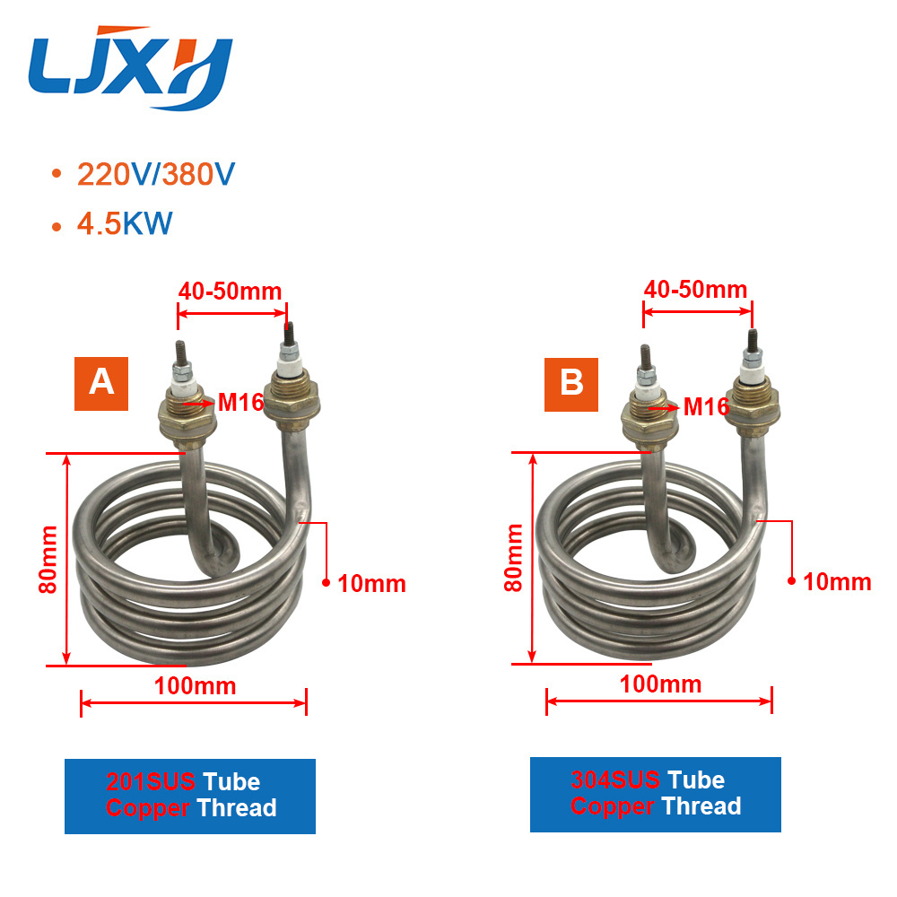 LJXH M16 Thread 4.5KW Heater for Electric Water Distiller 100mm Tube Outer Diameter AC220V 380V Heating Pipe for Distilling Pot