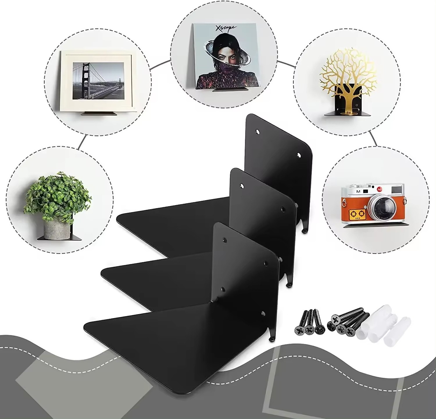 Metal Heavy Duty floating Shelves Invisible bookshelf book storage organizer display shelf rack