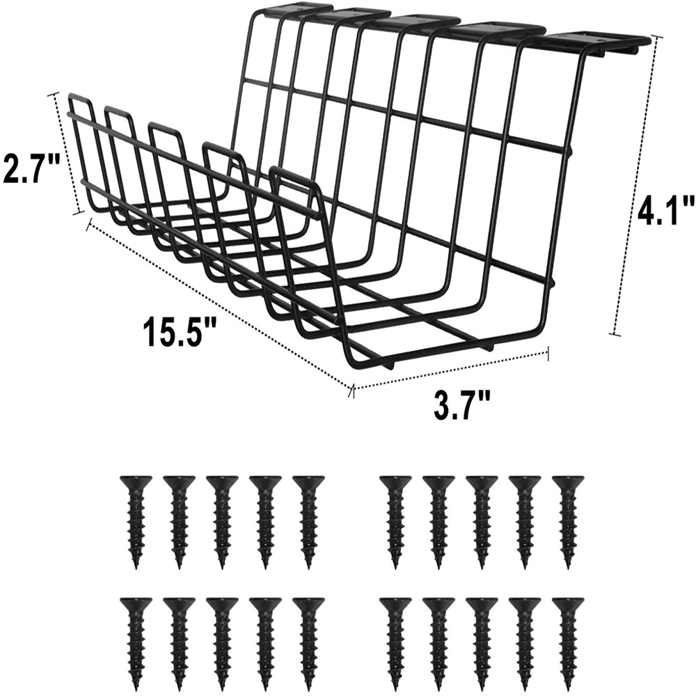 High Utility No Drill Metal Mesh Under Desk Cable Management Tray Wire Desk Cord Organizer for Home Office Standing Desk