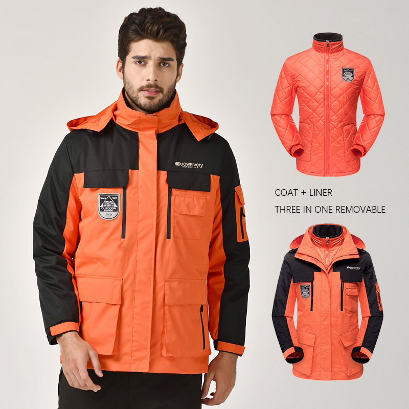 High Quality Mens Three In One Outdoor Thick Windbreaker Winter Motorcycle Mountain Climbing Jacket