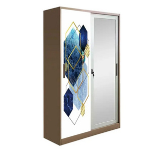 Wardrobe Clothes Organizer Metal Closet Wardrobe Sliding Door Clothes Storage Almirah Cupboard With Mirror