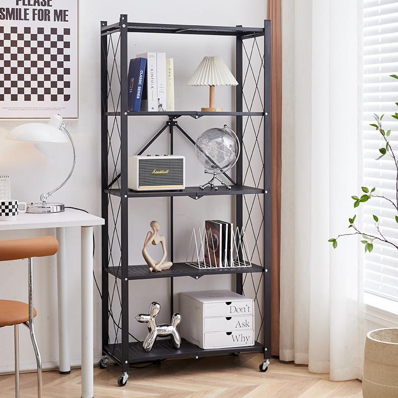 microwave shop wheel bathroom 5 tier heavy duty kitchen storage metal steel stacking foldable rack shelf for store