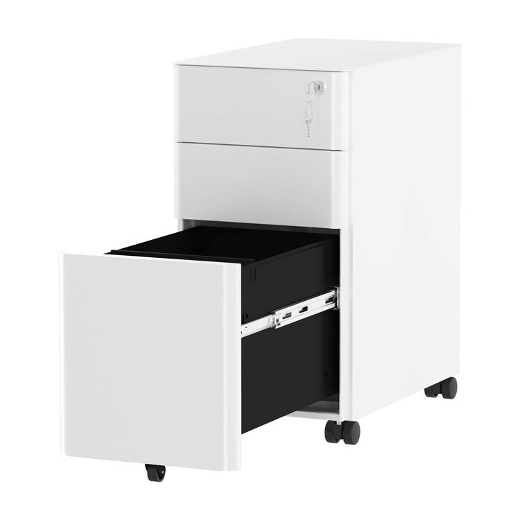 under desk slim white black locking small luxury modern home storage furniture 3 drawer mobile steel office metal file cabinet