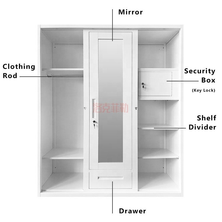 modern furniture steel bedroom sliding 3 door almirah price cabinet simple design mirror clothes closet metal wardrobes