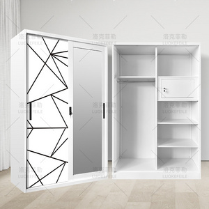 clothes 2 sliding door bedroom furniture simple printing iron steel almirah design mirror closet wardrobes cabinet metal