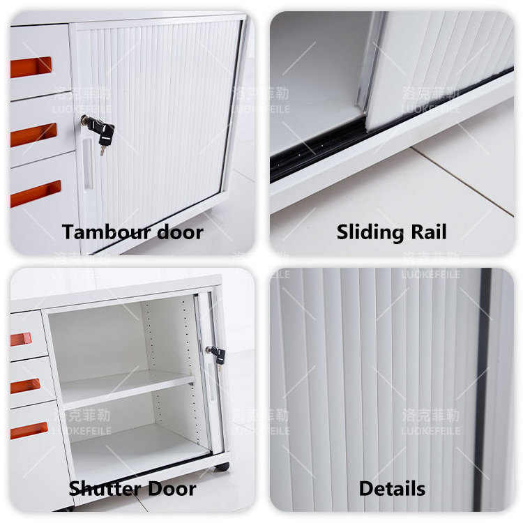 shutter door beauty movable steel metal mobile storage 3 drawer pedestal cabinet with tambour door