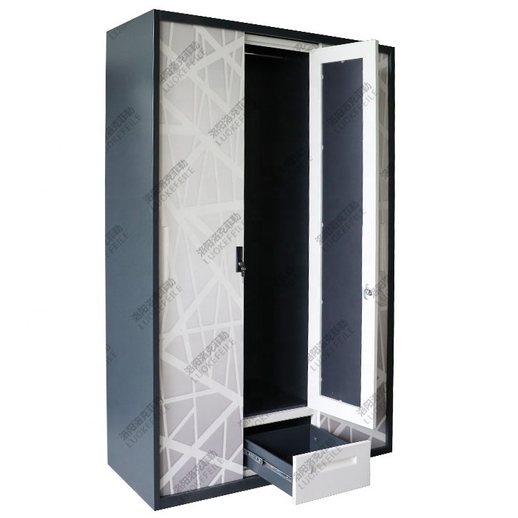 sliding door modern steel clothes bedroom simple design cabinet mirror metal wardrobe closet