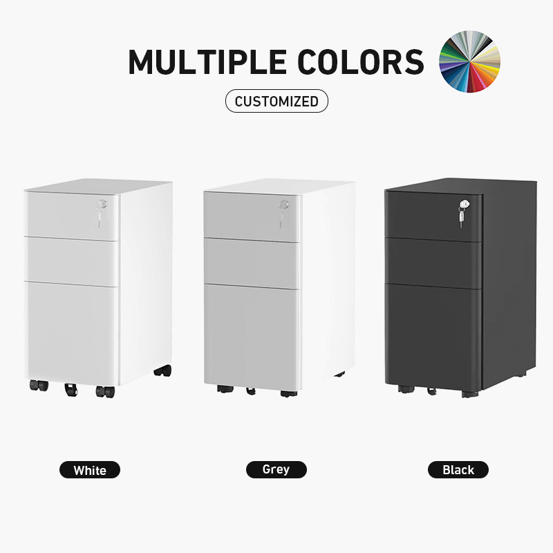 round wheeled home lock 3 drawer luxury modern storage furniture steel metal office  mobile pedestal file cabinet