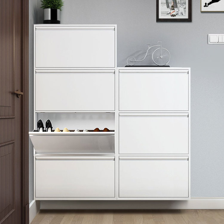 Factory Price Narrow Entryway Slim Foldable Metal 3 4 Drawers Shoe Cabinets Durable