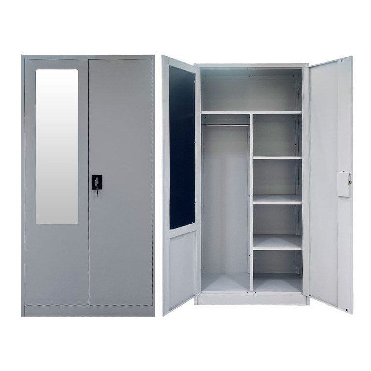 modern simple design bedroom furnituure cabinet closet mirror steel locker 2 swing door modern metal baby wardrobe