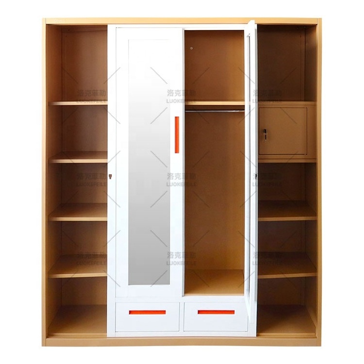 iron cabinet steel furniture bedroom simple design almirah sliding printing mirror clothes closet metal 4 door wardrobe