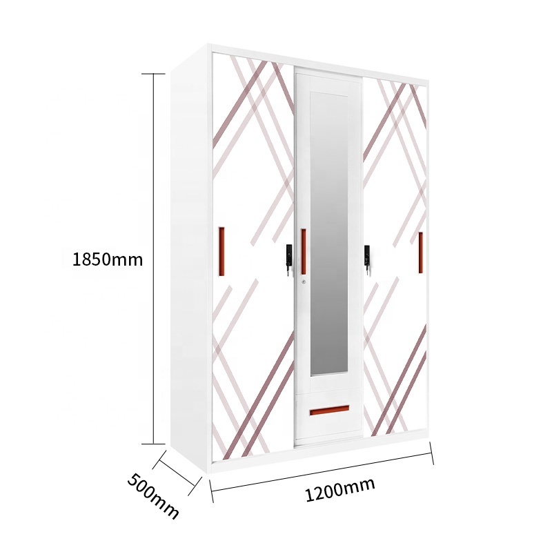 sliding door modern steel clothes bedroom simple design cabinet mirror metal wardrobe closet