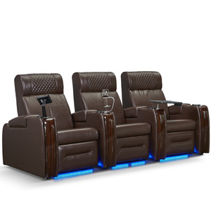 Sofa Real Top  Leather VIP Movie Cinema Theater System Seats Recliner Chair With LED Lights And USB