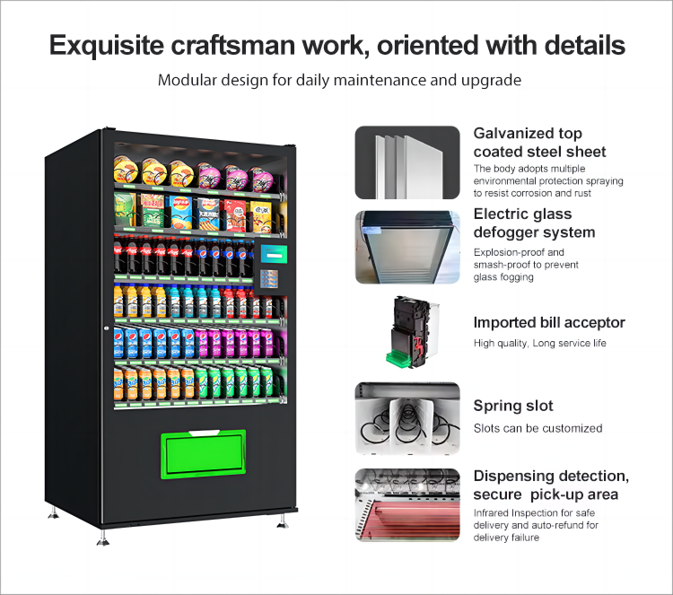 7/24 Store Large Capacity Combo Self Service Vending Machine With Credit Card Payment System For Food And Drinks Snacks