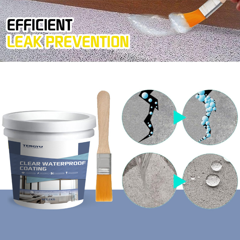 Super strong 100g 300g 20kg invisible exterior wall roof leakage acrylic transparent waterproofing coating for concrete