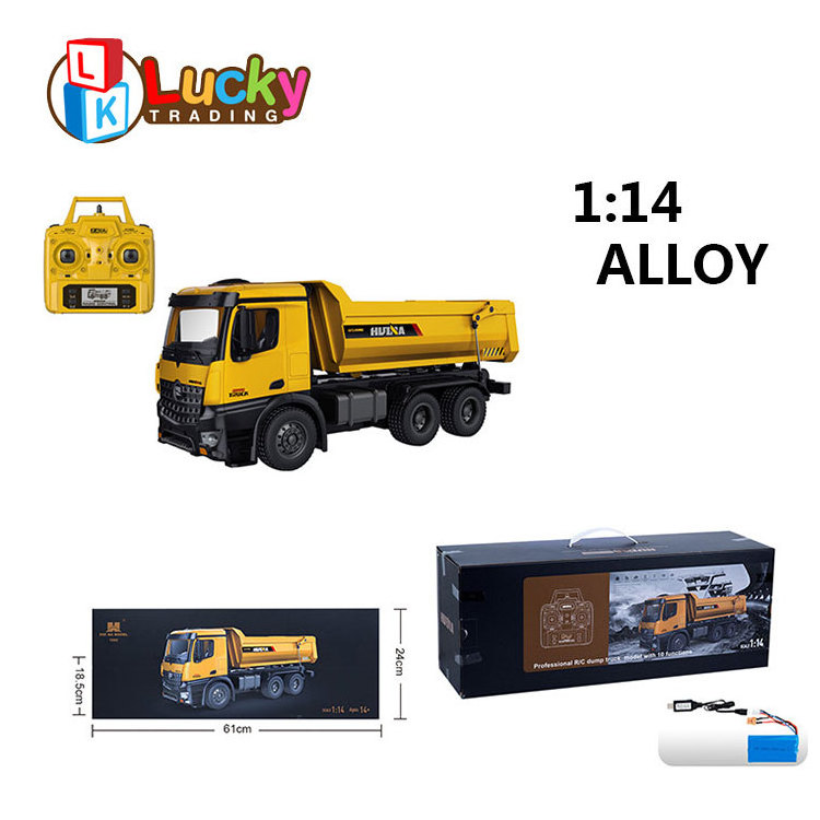 Hot sale alloy remote toy radio controlled rc trucks dump with 6 wheels huina rc truck