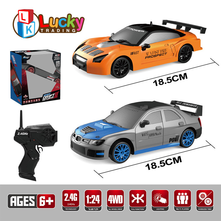 LKTOYS2.4G 1:24 RC Car Drift 4WD Remote Control Drift Racing Car with Light 15km/h Race Car with Replaceable Tires and Obstacles