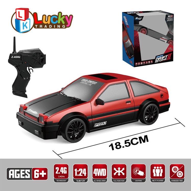 LKTOYS2.4G 1:24 RC Car Drift 4WD Remote Control Drift Racing Car with Light 15km/h Race Car with Replaceable Tires and Obstacles