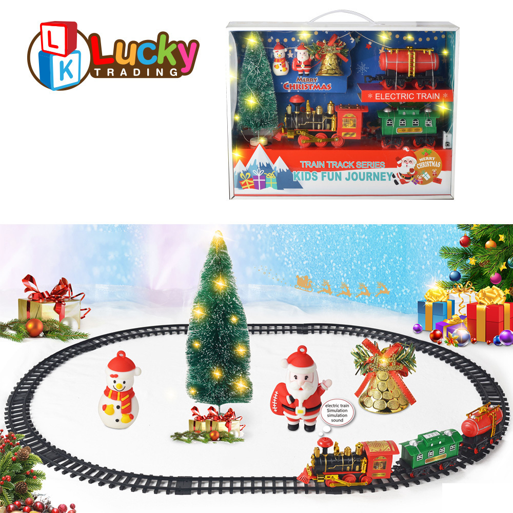 Lucky Toys Railway Toy Electric Car Track Kids Plastic Race Train Set Christmas Tracks Rail Fast Cars Slot Toys