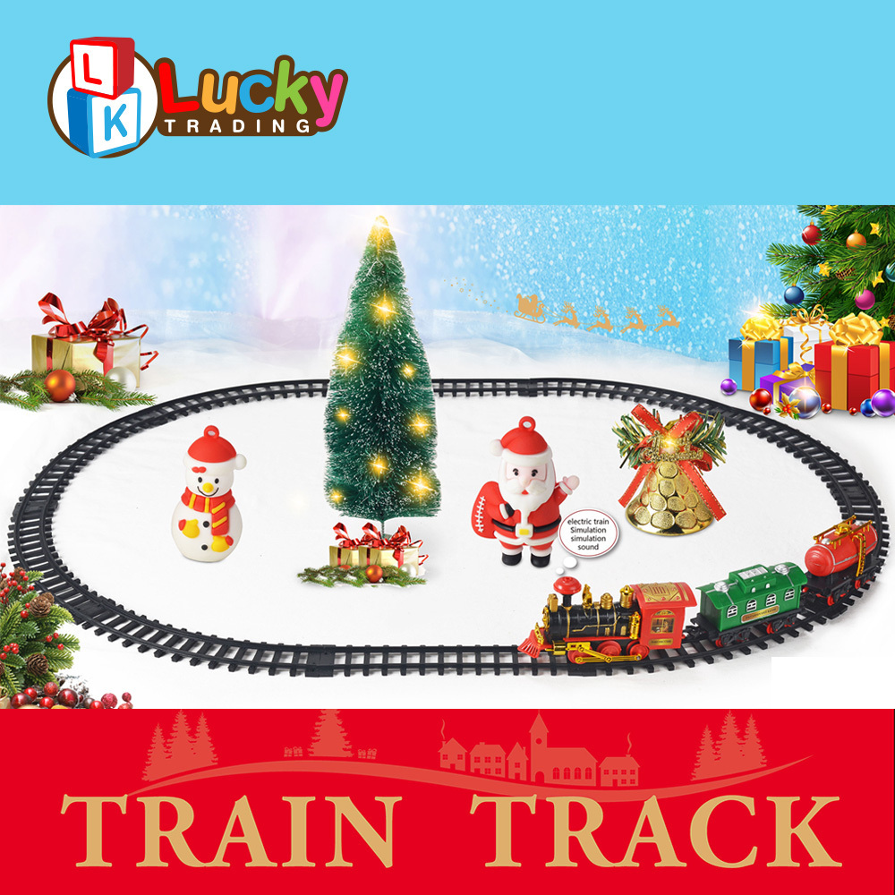 Lucky Toys Railway Toy Electric Car Track Kids Plastic Race Train Set Christmas Tracks Rail Fast Cars Slot Toys