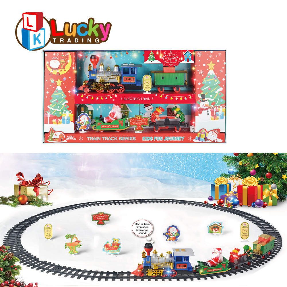 Lucky Toys Railway Toy Electric Car Track Kids Plastic Race Train Set Christmas Tracks Rail Fast Cars Slot Toys