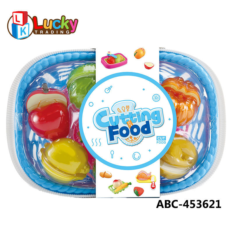 Cutting Play Food Toy for Kids Kitchen Pretend Fruit &Vegetables Accessories with Shopping Storage Basket