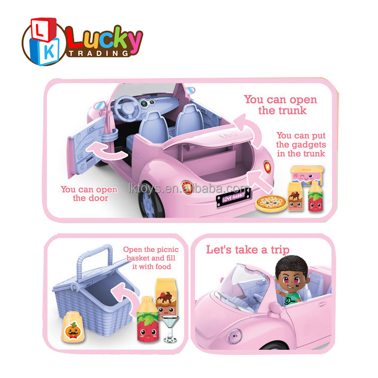 Pink Convertible Doll Vehicle with Working Seat Belts Dolls Toy Car for Dolls Accessories Set Great Gift for Girls