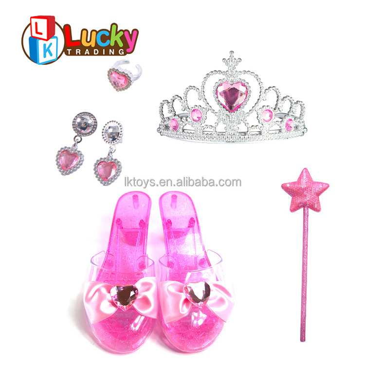 Kids Beauty Set Toy Plastic Crown High Heel Shoes Princess Jewelry Toy