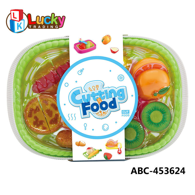 Cutting Play Food Toy for Kids Kitchen Pretend Fruit &Vegetables Accessories with Shopping Storage Basket