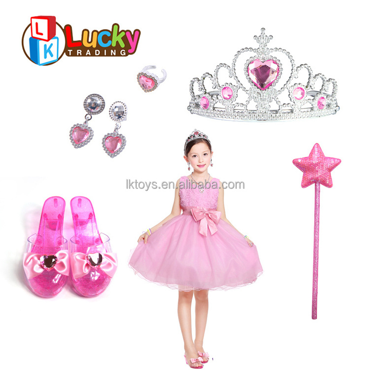 Kids Beauty Set Toy Plastic Crown High Heel Shoes Princess Jewelry Toy