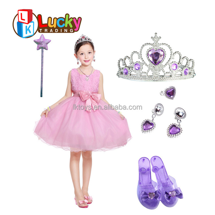 Kids Beauty Set Toy Plastic Crown High Heel Shoes Princess Jewelry Toy