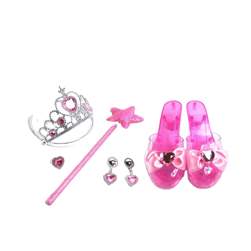 Kids Beauty Set Toy Plastic Crown High Heel Shoes Princess Jewelry Toy