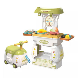 2 IN 1 Cartoon Car DIY Cooking Kitchen Kids Toys Play House Spray Kitchen Table Cooking Toys Set