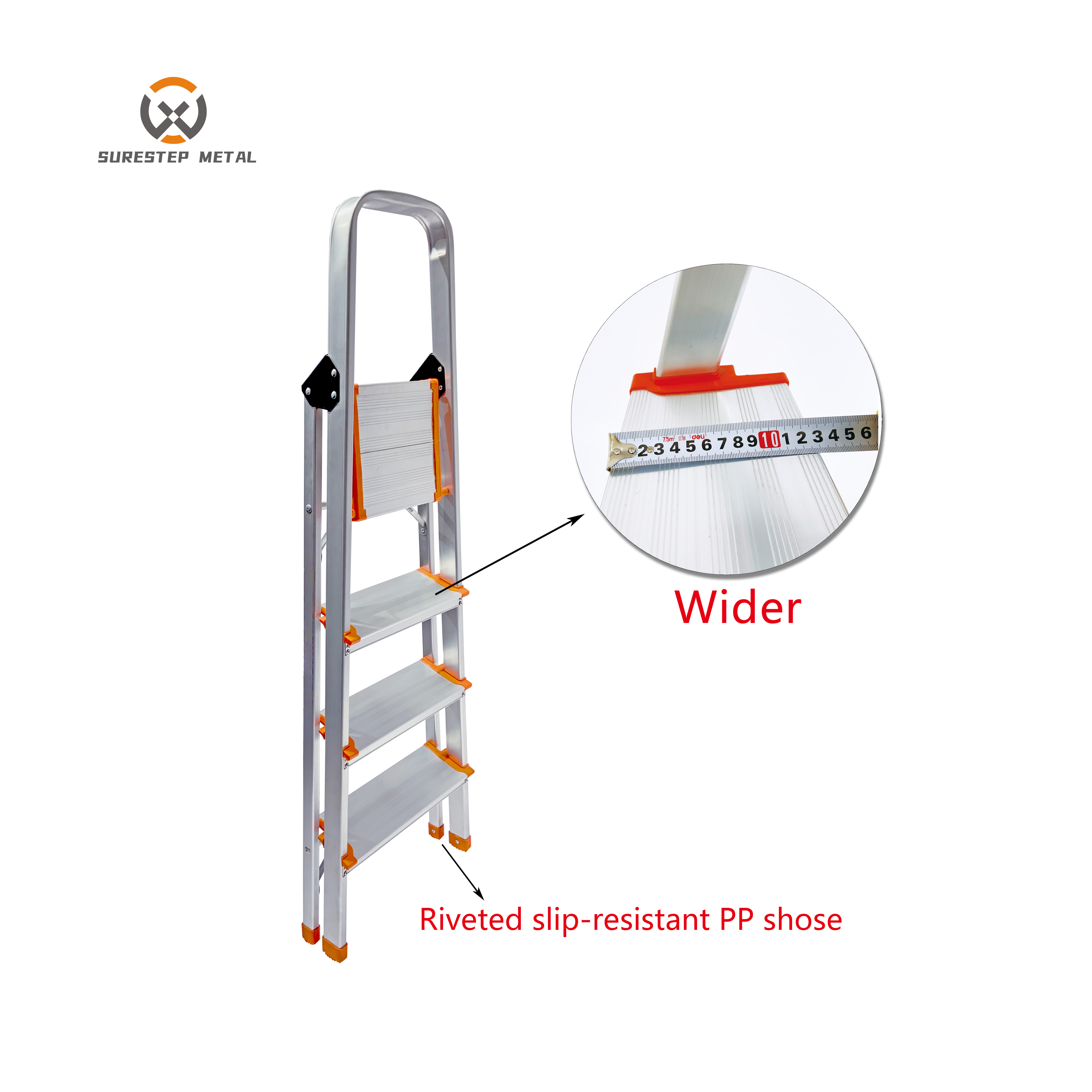 Hot sale portable compact folding 4 step ladder with handrail