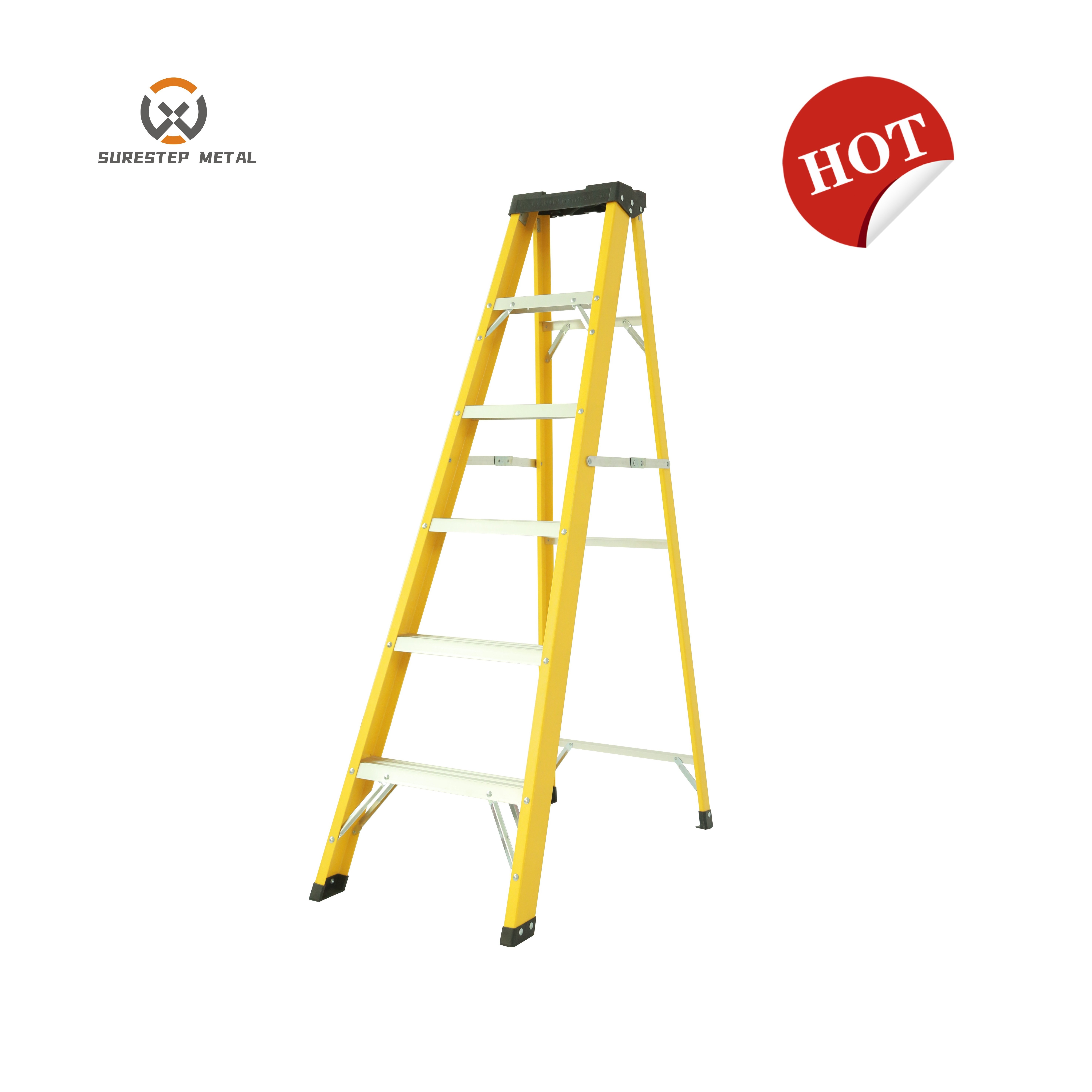 FRP A Shape Insulation Ladder Yellow And Red Color Folding Single Step Ladder