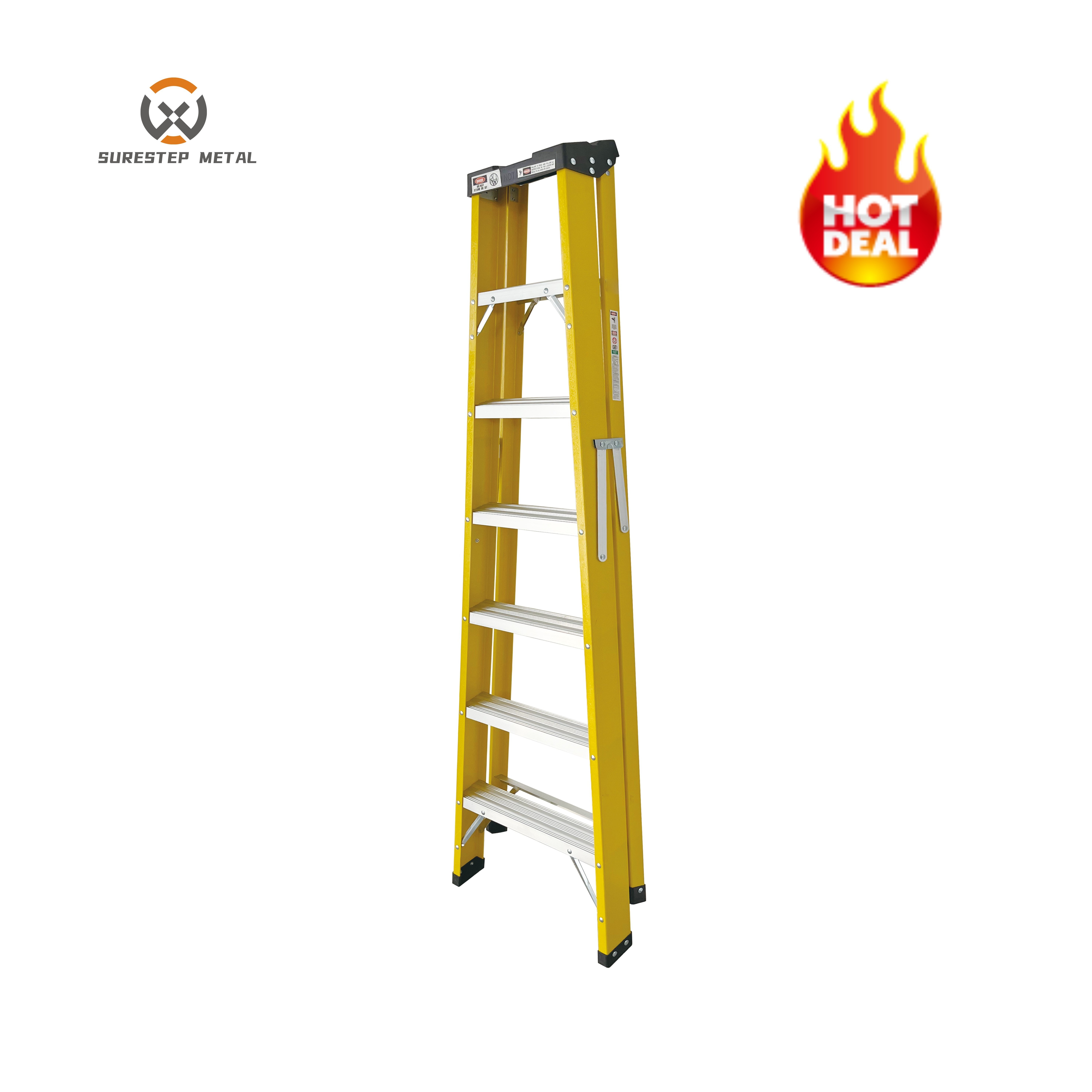 FRP A Shape Insulation Ladder Yellow And Red Color Folding Single Step Ladder